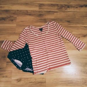 Stripped U-neck 3/4 Sleeve